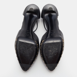 Pre Owned Chanel Black Leather Chain Link CC Cap Toe T-Strap Platform Pumps Size 38.5