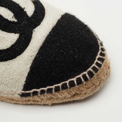 Pre Owned Chanel Black/Grey Tweed Cap Toe CC Espadrille Flats Size 38