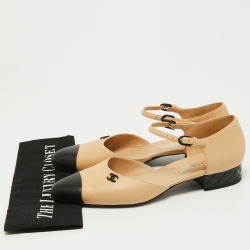 مملوكة مسبقًا Chanel Beige/Black Leather CC D'Orsay Ankle Strap Pumps Size 40