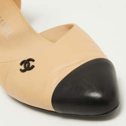 مملوكة مسبقًا Chanel Beige/Black Leather CC D'Orsay Ankle Strap Pumps Size 40