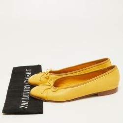 Pre Owned Chanel Yellow Leather CC Bow Ballet Flats Size 36.5