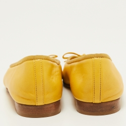 Pre Owned Chanel Yellow Leather CC Bow Ballet Flats Size 36.5