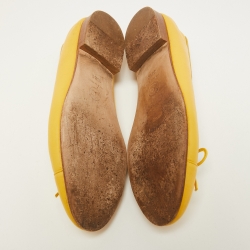 Pre Owned Chanel Yellow Leather CC Bow Ballet Flats Size 36.5