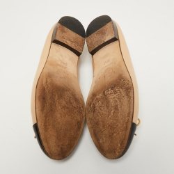 Pre Owned Chanel Beige/Black Leather CC Ballet Flats Size 36.5