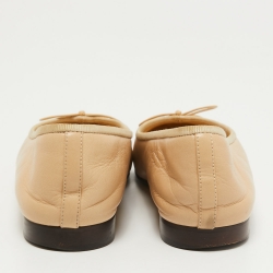Pre Owned Chanel Beige/Black Leather CC Ballet Flats Size 36.5