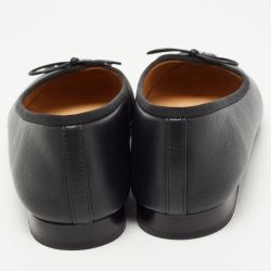 مملوكة مسبقًا Chanel Black Leather Bow CC Cap Toe Ballet Flats Size 36.5