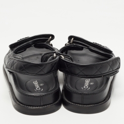 Chanel Black Leather Quilted CC Dad Sandals Size 38.5