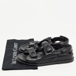 Chanel Black Leather Quilted CC Dad Sandals Size 38.5