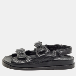 Chanel Black Leather Quilted CC Dad Sandals Size  Chanel | TLC