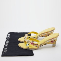 Chanel Multicolor Canvas Criss Cross Wedge Slide Sandals Size 40