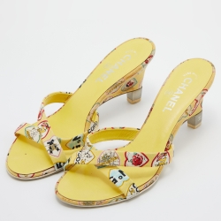 Chanel Multicolor Canvas Criss Cross Wedge Slide Sandals Size 40