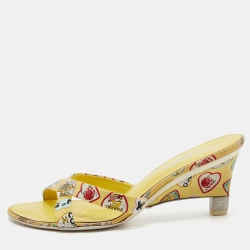 Chanel Multicolor Canvas Criss Cross Wedge Slide Sandals Size 40