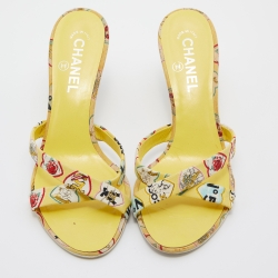 Chanel Multicolor Canvas Criss Cross Wedge Slide Sandals Size 40