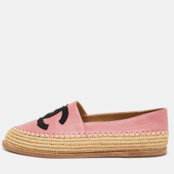 Chanel Pink Leather CC Espadrille Flats Size 39