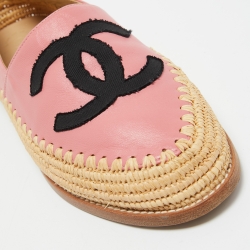 Chanel Pink Leather CC Espadrille Flats Size 39
