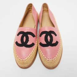 Chanel Pink Leather CC Espadrille Flats Size 39