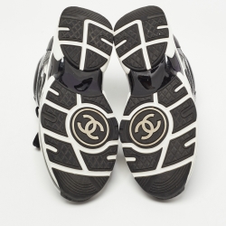 Pre Owned Chanel Black Leather and  PVC CC Lace Up Sneakers Size 38