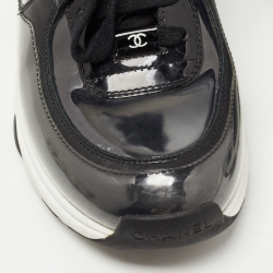 Pre Owned Chanel Black Leather and  PVC CC Lace Up Sneakers Size 38