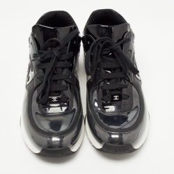Pre Owned Chanel Black Leather and  PVC CC Lace Up Sneakers Size 38