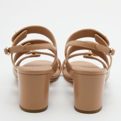 Pre Owned Chanel Beige Leather CC Turnlock Open Toe Sandals Size 40