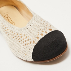 Chanel White/Black Crochet and Canvas CC Cap Toe Ballet Flats Size 39