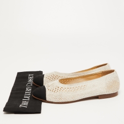 Chanel White/Black Crochet and Canvas CC Cap Toe Ballet Flats Size 39