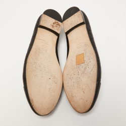Pre Owned Chanel Black Leather CC Cap Toe Ballet Flats Size 40.5