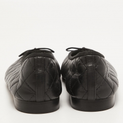 Pre Owned Chanel Black Leather CC Cap Toe Ballet Flats Size 40.5