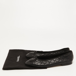 Pre Owned Chanel Black Leather CC Cap Toe Ballet Flats Size 40.5