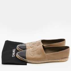 Chanel Beige/Black CC Cap Toe Espadrille Flats Size 39