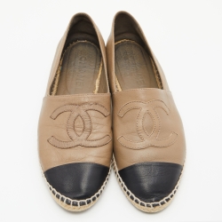 Chanel Beige/Black CC Cap Toe Espadrille Flats Size 39