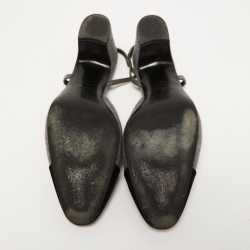 Chanel Grey/Black Velvet and Fur CC Block Heel Slingback Pumps Size 41