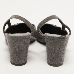 Chanel Grey/Black Velvet and Fur CC Block Heel Slingback Pumps Size 41