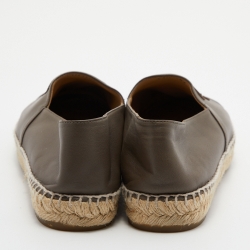 Pre Owned Chanel Dark Beige Leather CC Cap Toe Espadrille Flats Size 39
