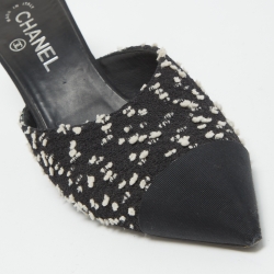 Chanel Black/White Tweed and Canvas Cap Toe CC Pearl Heel Mules Size 40