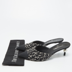 Chanel Black/White Tweed and Canvas Cap Toe CC Pearl Heel Mules Size 40