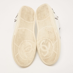 Chanel White/Black Perforated Leather Logo Low Top  Sneakers Size 38