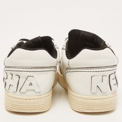 Chanel White/Black Perforated Leather Logo Low Top  Sneakers Size 38