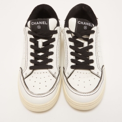 Chanel White/Black Perforated Leather Logo Low Top  Sneakers Size 38