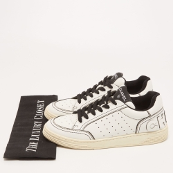 Chanel White/Black Perforated Leather Logo Low Top  Sneakers Size 38