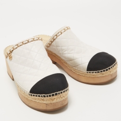 Chanel White/Black Quilted Leather Cap Toe Clogs Size 41