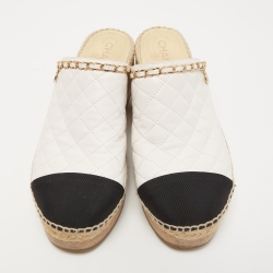 Chanel White/Black Quilted Leather Cap Toe Clogs Size 41