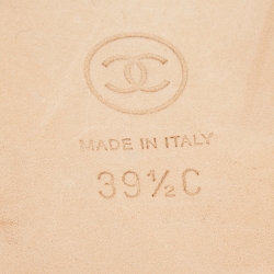 Pre Owned Chanel Gold Leather Embellished CC T-Strap Flat Sandals Size 39.5