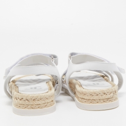 Pre Owned Chanel White Leather Ankle Strap Espadrille Sandals Size 38