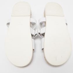Pre Owned Chanel White Leather Ankle Strap Espadrille Sandals Size 38
