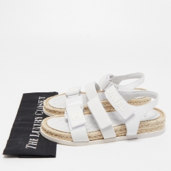 Pre Owned Chanel White Leather Ankle Strap Espadrille Sandals Size 38