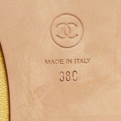 Chanel Yellow Leather Bow CC Cap Toe Ballet Flats Size 38
