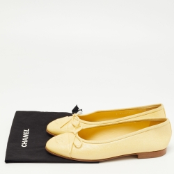 Chanel Yellow Leather Bow CC Cap Toe Ballet Flats Size 38