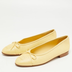 Chanel Yellow Leather Bow CC Cap Toe Ballet Flats Size 38