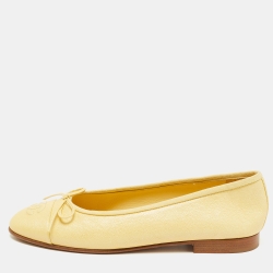 Chanel Yellow Leather Bow CC Cap Toe Ballet Flats Size 38 Chanel